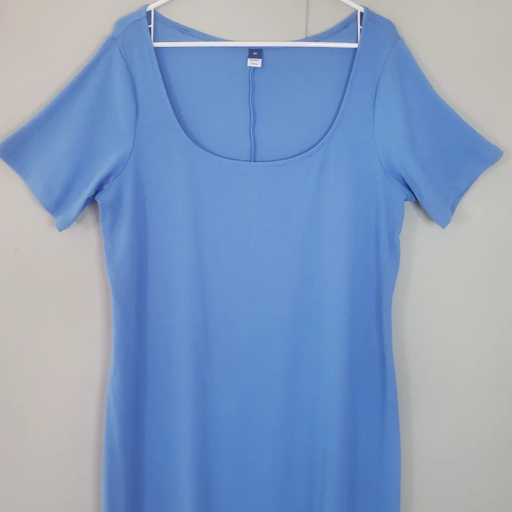 Old Navy Cloisonne Blue Fitted Rib-Knit Scoop-Neck Midi Dress - Picture 3 of 11
